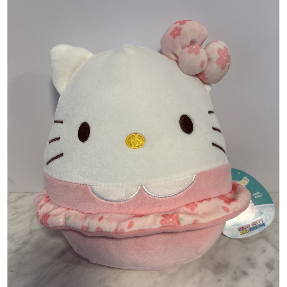 Squishmallows 8 inch‎ Hello Kitty Cherry Blossom Floral Dress and Bow Soft Plush